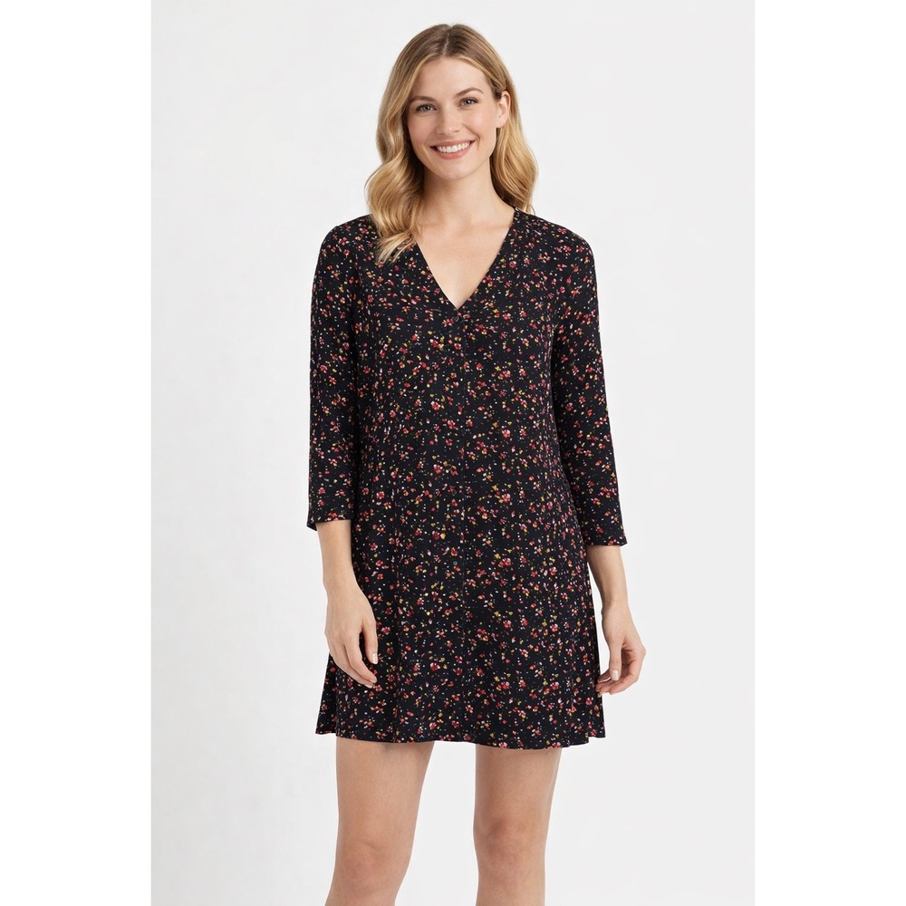 Madewell et‎ Sezane Elly Silk Mini Dress XXS Black Floral Print V Neck Parisian - Picture 14 of 14